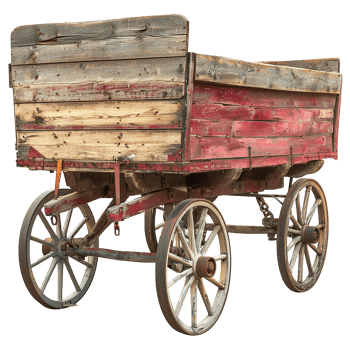 Antique Rustic Red and Wood Farm Wagon with Spoked Wheels png
