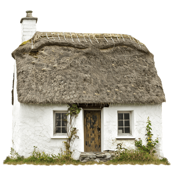 Charming Rustic ThatchedRoof Cottage in Ireland with Whitewashed Walls and Wooden Door png