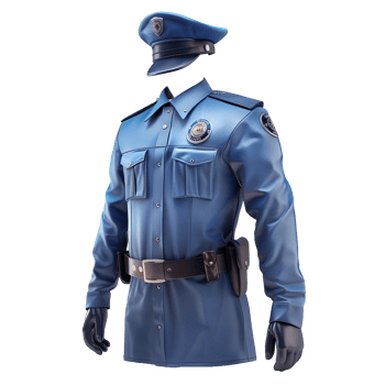 Detailed 3D Render of a Security Guard Uniform Including Hat Gloves and Accessories png