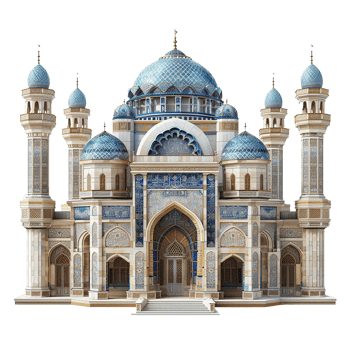 Magnificent Blue and Gold Mosque Architectural Design Rendering png