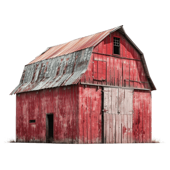 A weathered red barn stands alone in a field showcasing rustic charm and agricultural history png