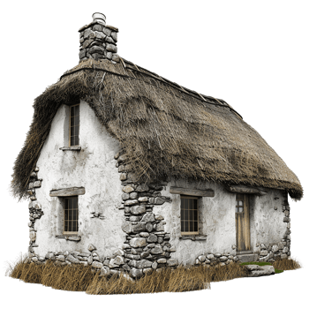Quaint ThatchedRoof Cottage in Rustic Stone and Plaster png