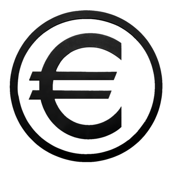 Euro currency symbol in a dark circle. png