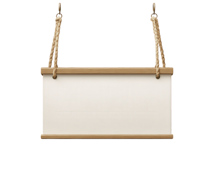 A hanging sign with a wooden frame and rope png
