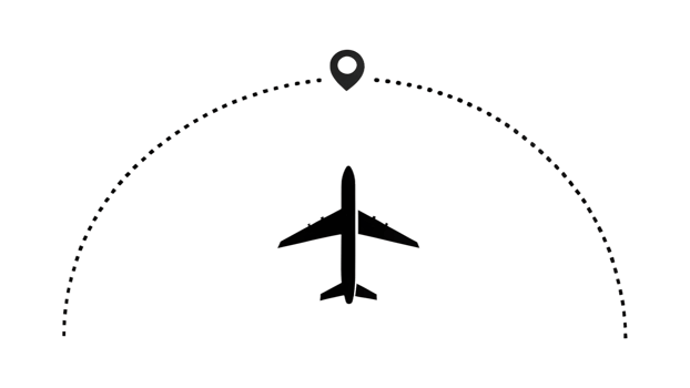 Airplane flight path, travel route, destination. png
