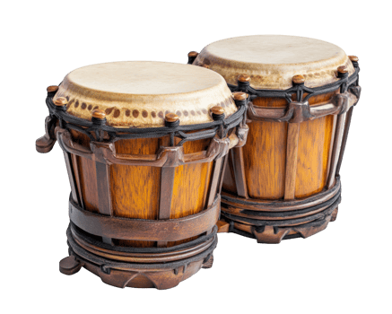 Bongo drums made of wood with natural finish, isolated on transparency background, showcasing their craftsmanship and musical potential png