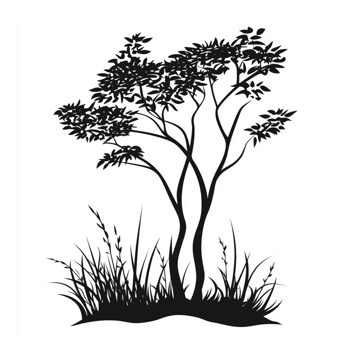 Silhouette of a Lone Tree with Grass Nature Art Illustration png