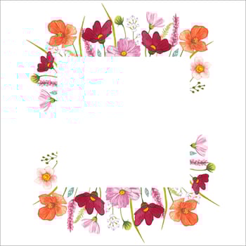 Frame with red meadow flowers. Watercolor illustration vector