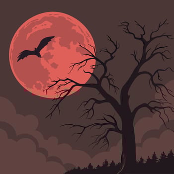 a halloween background with a tree and bat vector