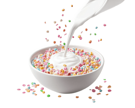 A bowl of milk and sprinkles on a black background png