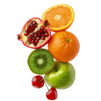 colorful fruits stacked on transparent background. png