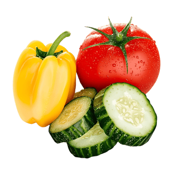 fresh vegetables still life tomato, cucumber, and yellow pepper. png