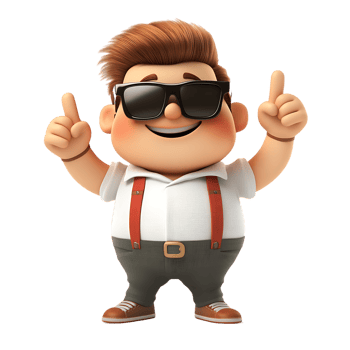 3d cartoon character wearing sunglasses and a white shirt isolated on transparent background png