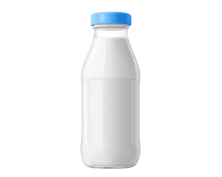 Fresh milk bottle with blue cap, minimalistic design, perfect for modern kitchens. Ideal for dairy lovers and healthy lifestyles png