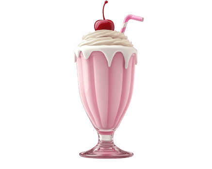 A pink milkshake with a cherry on top png