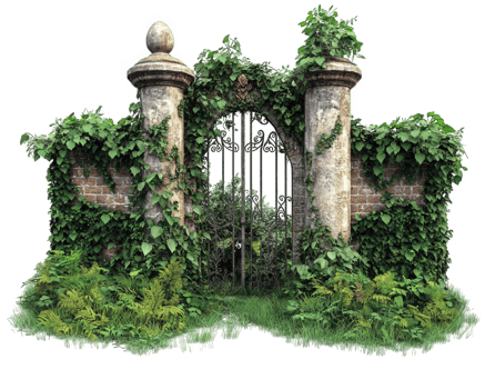 An old gate with ivy growing over it png