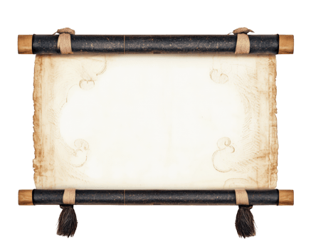 Ancient scroll with a black background and brown tassels png