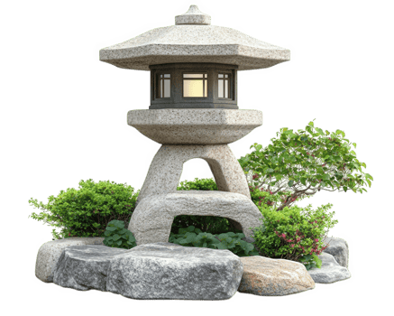 A stone lantern with a small garden in front of it png