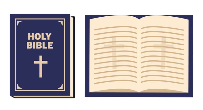 Christian Holy Bible Book. Bible books that open, close, showing cover. Religious Text Containing Stories And Prophecies. illustration. vector