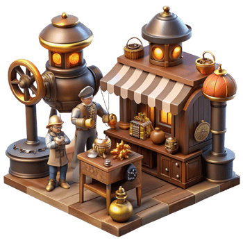 vibrant abstract wonderful rustic A Bustling Steampunk Marketplace Filled original authentic png