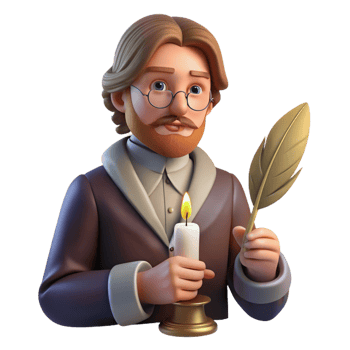 impressive minimalist Portrait of a Writer with a Quill in Hand authentic png