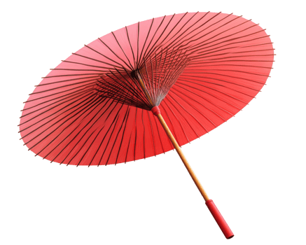 Elegant red Japanese parasol with wooden handle, perfect for decoration or cultural events. This beautiful umbrella showcases intricate design and craftsmanship png