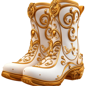 Luxurious white cowboy boots golden embroidery beautifully detailedistic patterns png