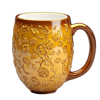 Elegant golden mug intricate embossed details a sturdy hle looking luxurious perfect for warm drinks png
