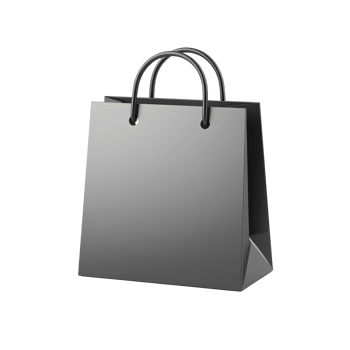 Glossy black shopping bag with handles on transparent background png