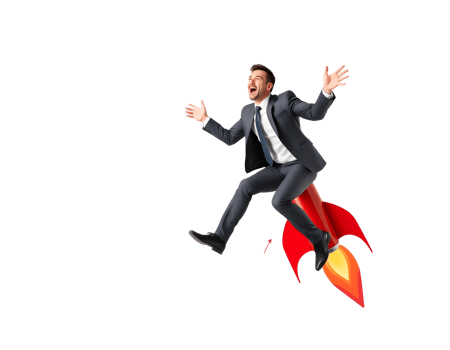 Businessman on a Rocket Launching to Success png
