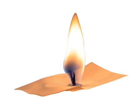 A burning candle flame with transparent background png
