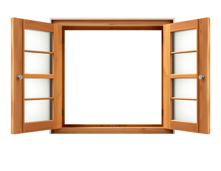 Open Wooden Window with Glass Panels png