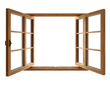 An open wooden window with transparent background png