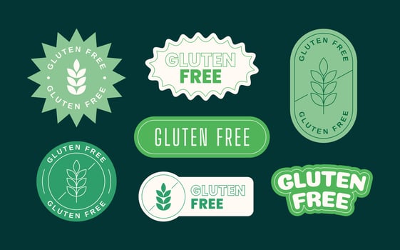 Set of gluten free label designs in flat and line style. Gluten free stickers with wheat symbol. illustration vector