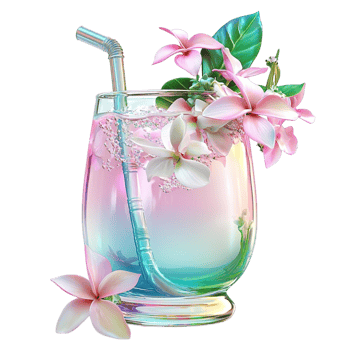 Refreshing pink floral cocktail in a glass ice looking vibrant delicious exotic perfect for relaxation png
