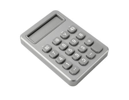 Close-up shot of a grey calculator on a transparent surface png