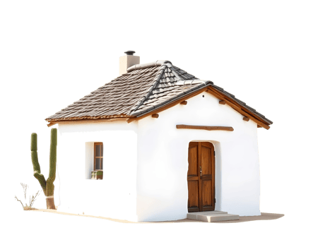 Adobe house with a cactus in a desert landscape png