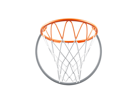 Close-up of a basketball hoop with orange rim and white net png