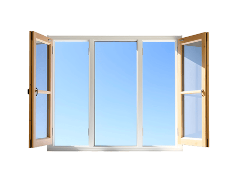 Open window with a beautiful view of the blue sky png
