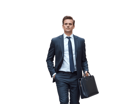 Successful businessman in a suit walking confidently with a briefcase png