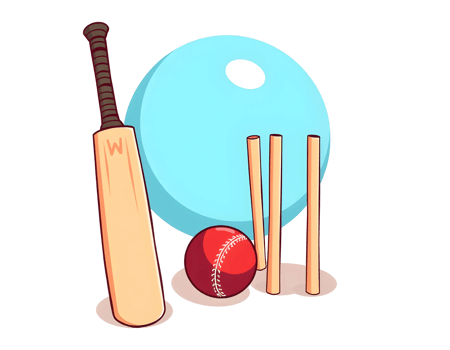 Cricket equipment bat ball and wickets on a transparent background png
