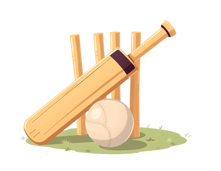 Cricket Bat, Ball and Wicket on Green Grass png