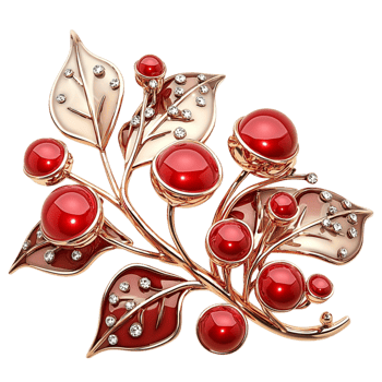 Elegant silver brooch with red berries symbolizing nature charm festivity and the beauty of delicate accessories png