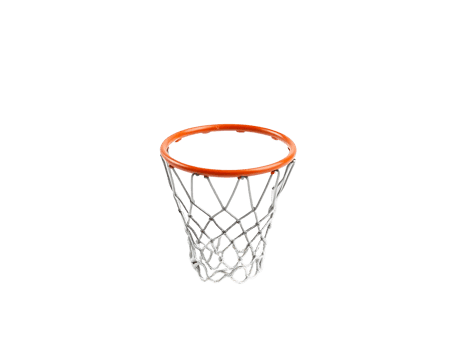 Close-up shot of a basketball hoop with an orange rim and a net. png