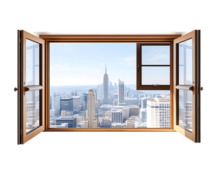 Open Window with a Stunning View of the New York City Skyline png