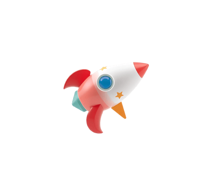 Cute 3D cartoon rocket ship with red, white, and blue colors. png