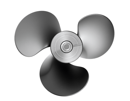 Close-up of a metallic propeller with three blades on a transparent background png
