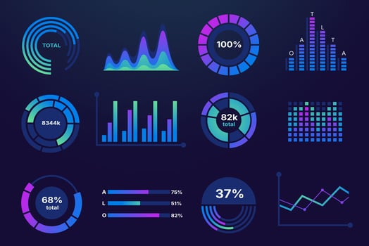 Data chart graph. Business statistics infographic elements, dat analysis progress report presentation with line and bar diagrams. pie chart isolated set vector