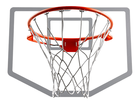Close-up view of a basketball hoop with net, rim, and backboard png