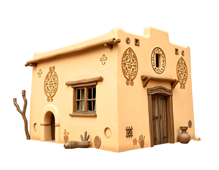 Cartoon Adobe House with Ornamentation png
